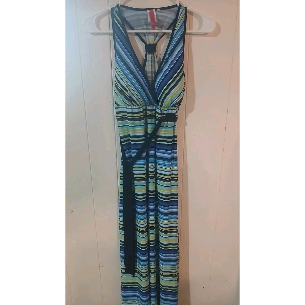 Women's Maxi Dress Colorful Stripes Blue Green Size Medium